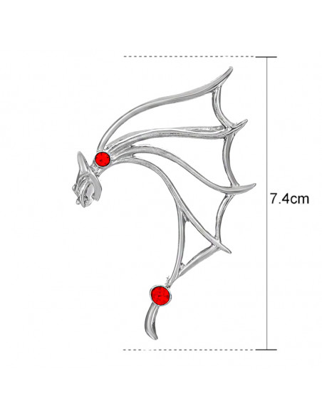Cercel ear cuff wrap, liliac cu aripa mare si cristal rosu