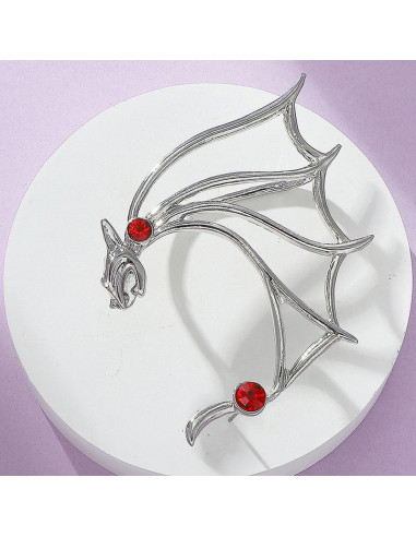 Cercel ear cuff wrap, liliac cu aripa mare si cristal rosu