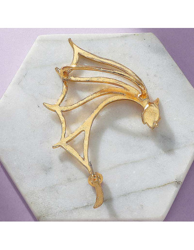 Cercel ear cuff wrap, liliac cu aripa mare si cristal rosu