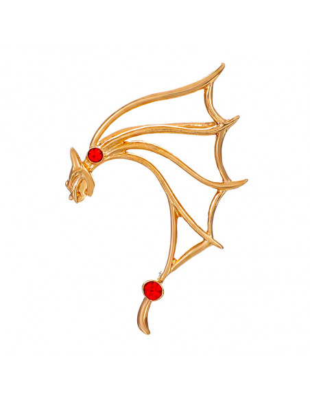 Cercel ear cuff wrap, liliac cu aripa mare si cristal rosu