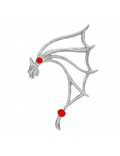 Cercel ear cuff wrap, liliac cu aripa mare si cristal rosu