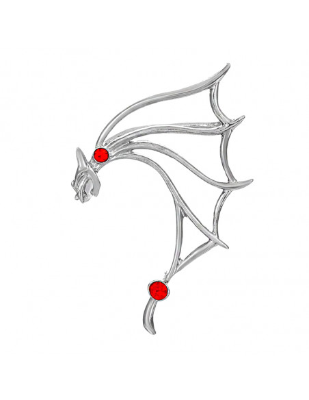 Cercel ear cuff wrap, liliac cu aripa mare si cristal rosu