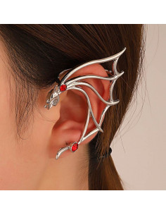Cercel ear cuff wrap, liliac cu aripa mare si cristal rosu 2