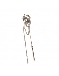 Ear cuff elegant, inel cu margelute fatetate, lantisoare si tija metalica 2