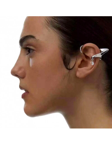 Cercel ear cuff, model abstract fixat dupa ureche, cu cristal picatura