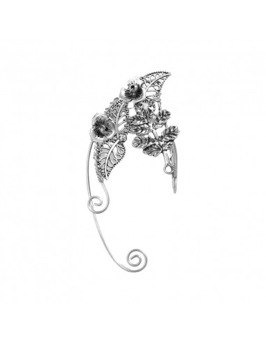 Cercel ear cuff wrap, hand made, ureche de elf din fir metalic, cu frunze si flori