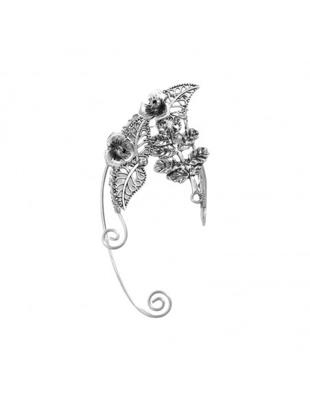 Cercel ear cuff wrap, hand made, ureche de elf din fir metalic, cu frunze si flori