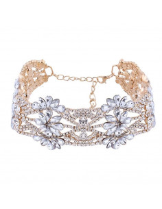 Choker lat luxury, flori din cristale rotunde, patrate si picaturi 2