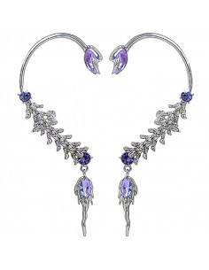 Cercei ear cuff pereche, model abstract cu sira spinarii si cristale mov