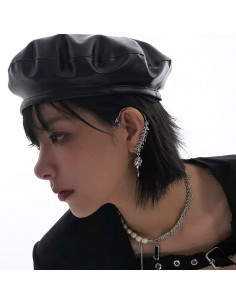 Cercei ear cuff pereche, model abstract cu sira spinarii si cristale mov 2