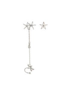 Set cercei ear cuff asimetrici cu floricele cu cristale si lantisoare