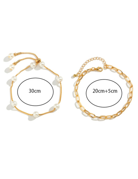 Set 2 bratari elegante, lantisoare cu perle albe si zale mari