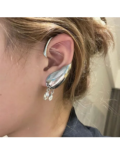 Cercel ear cuff wrap, care inveleste lobul urechii, cu 2 cristale 2