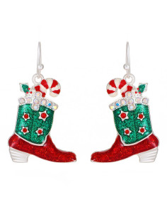 Cercei de Craciun, cizme decorate cu stelute, cristale, acadele si email