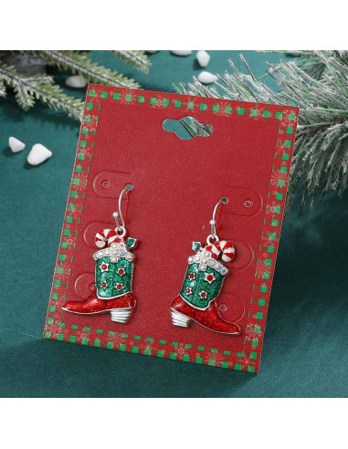 Cercei de Craciun, cizme decorate cu stelute, cristale, acadele si email