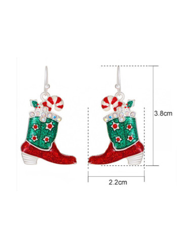 Cercei de Craciun, cizme decorate cu stelute, cristale, acadele si email