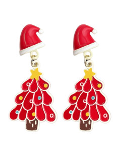 Cercei de Craciun, braduti cu decoratiuni colorate, caciulite si stelute