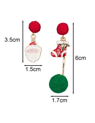 Cercei de Craciun asimetrici, Mos Craciun, cizmulita, lantisor cu pompom