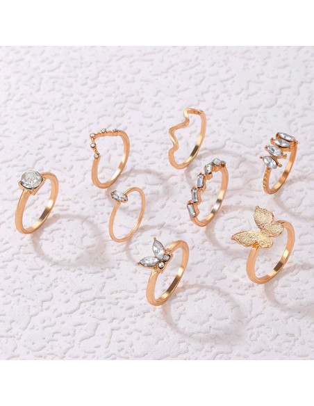 Set 8 inele minimal elegante, fluturi, zig-zag, veriga serpuita si cristale