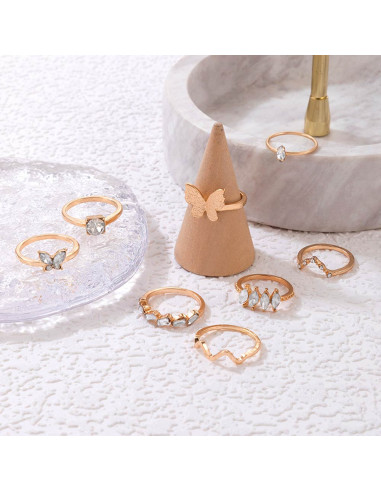 Set 8 inele minimal elegante, fluturi, zig-zag, veriga serpuita si cristale