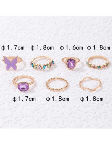 Set 7 inele minimal elegante, fluture, verigi cu diverse modele si cristale colorate