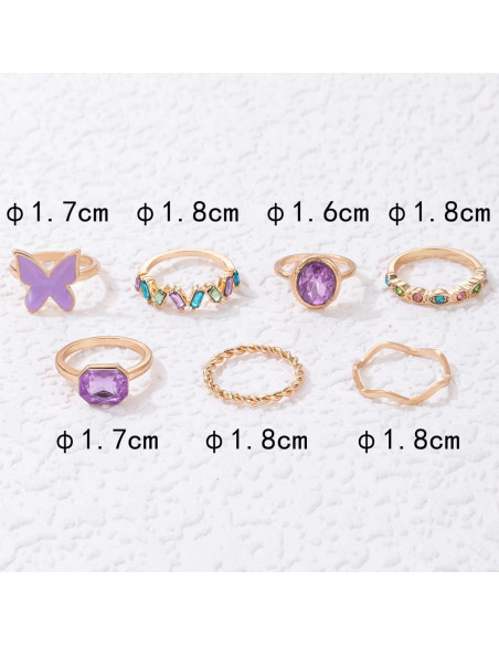 Set 7 inele minimal elegante, fluture, verigi cu diverse modele si cristale colorate