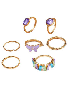 Set 7 inele minimal elegante, fluture, verigi cu diverse modele si cristale colorate