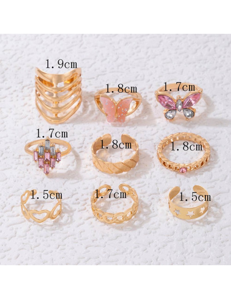 Set 9 inele minimale elegante, fluturi, stelute, inimioare si diverse modele de verigi si cristale