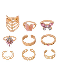 Set 9 inele minimale elegante, fluturi, stelute, inimioare si diverse modele de verigi si cristale