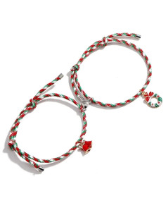 Set 2 bratari BFF de Craciun, pentru prieteni sau cupluri, cu magnet, clopotei si coronita
