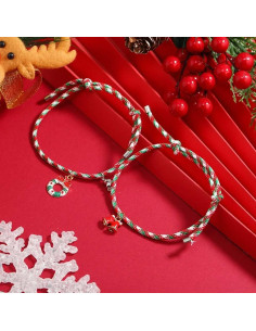 Set 2 bratari BFF de Craciun, pentru prieteni sau cupluri, cu magnet, clopotei si coronita 2