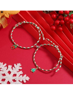 Set 2 bratari BFF de Craciun, pentru prieteni sau cupluri, cu magnet, clopotel si bradut 2