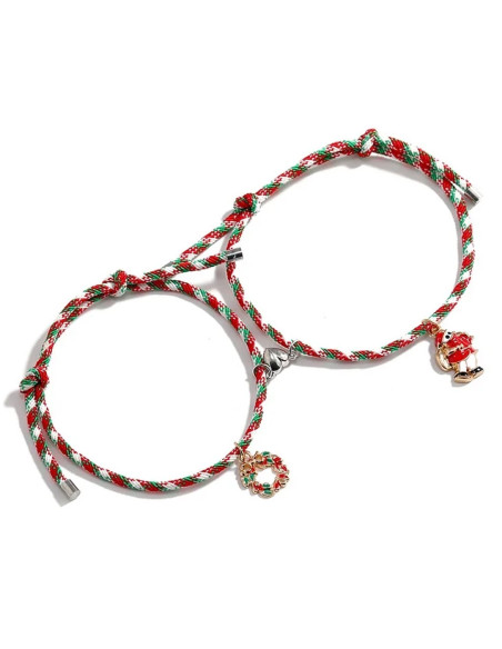 Set 2 bratari BFF de Craciun, pentru prieteni sau cupluri, cu magnet, coronita si Mos Craciun