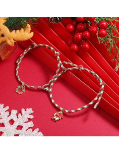 Set 2 bratari BFF de Craciun, pentru prieteni sau cupluri, cu magnet, coronita si Mos Craciun 2