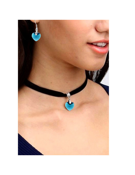 Set colier choker si cercei, cu medalioane inimioare de cristal fatetat