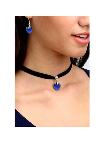 Set colier choker si cercei, cu medalioane inimioare de cristal fatetat