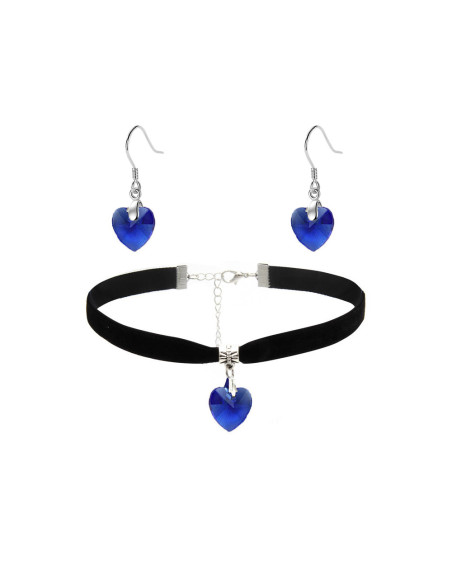 Set colier choker si cercei, cu medalioane inimioare de cristal fatetat