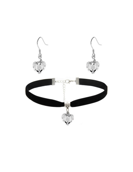 Set colier choker si cercei, cu medalioane inimioare de cristal fatetat