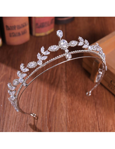 Tiara eleganta Northern Star, ramuri cu frunze, cristale mici si zirconii