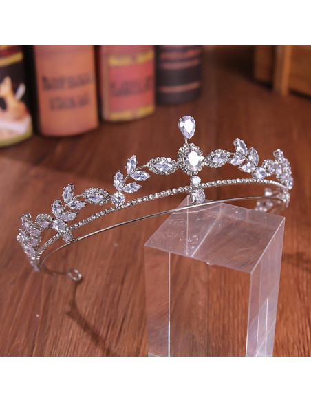 Tiara eleganta Northern Star, ramuri cu frunze, cristale mici si zirconii