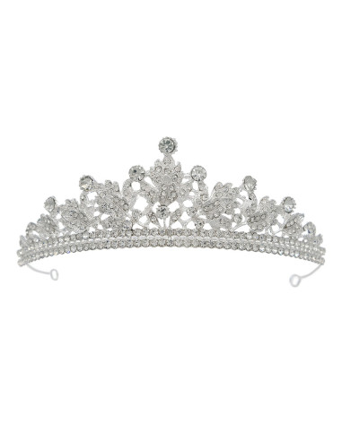Tiara eleganta Silver Garden, frunze crestate si doua siruri de cristale mici