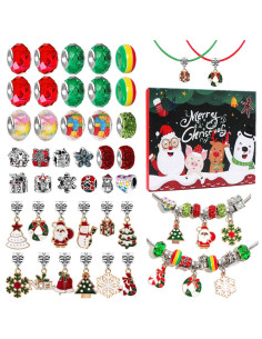 Set accesorii tip Pandora, cadou de Craciun, 2 bratari, 2 coliere, charmuri, in cutie cadou
