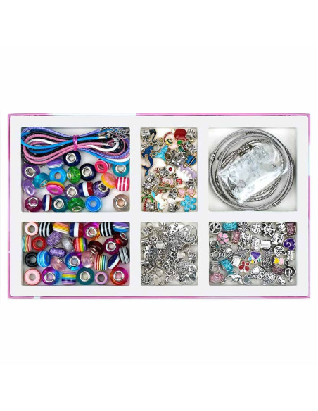 Set accesorii tip Pandora, unicorni colorati, charmuri colorate, 5 bratari, 5 coliere, ambalaj cadou