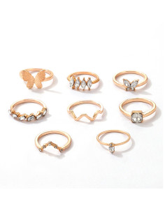 Set 8 inele minimal elegante, fluturi, zig-zag, veriga serpuita si cristale