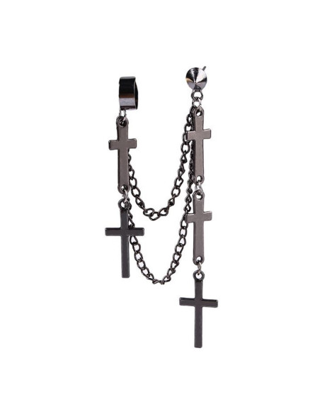Cercel tip ear cuff, model cu doua lanturi si cinci cruci mici