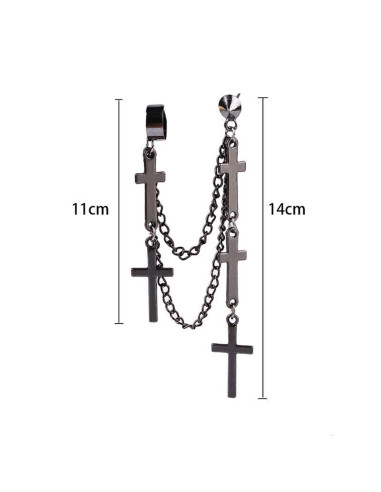 Cercel tip ear cuff, model cu doua lanturi si cinci cruci mici
