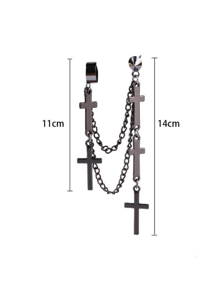 Cercel tip ear cuff, model cu doua lanturi si cinci cruci mici