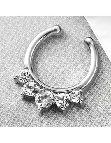 Inel fals pentru nas Septum Ring model cu 5 cristale, piercing fals