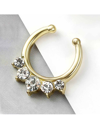 Inel fals pentru nas Septum Ring model cu 5 cristale, piercing fals