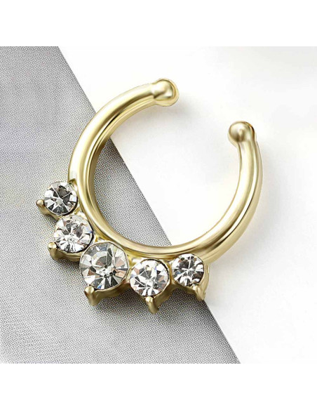 Inel fals pentru nas Septum Ring model cu 5 cristale, piercing fals